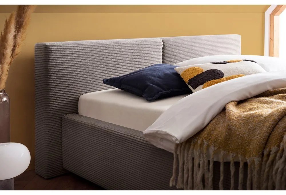 Letto matrimoniale imbottito marrone chiaro con contenitore con rete inclusa 140x200 cm Cube – Meise Möbel