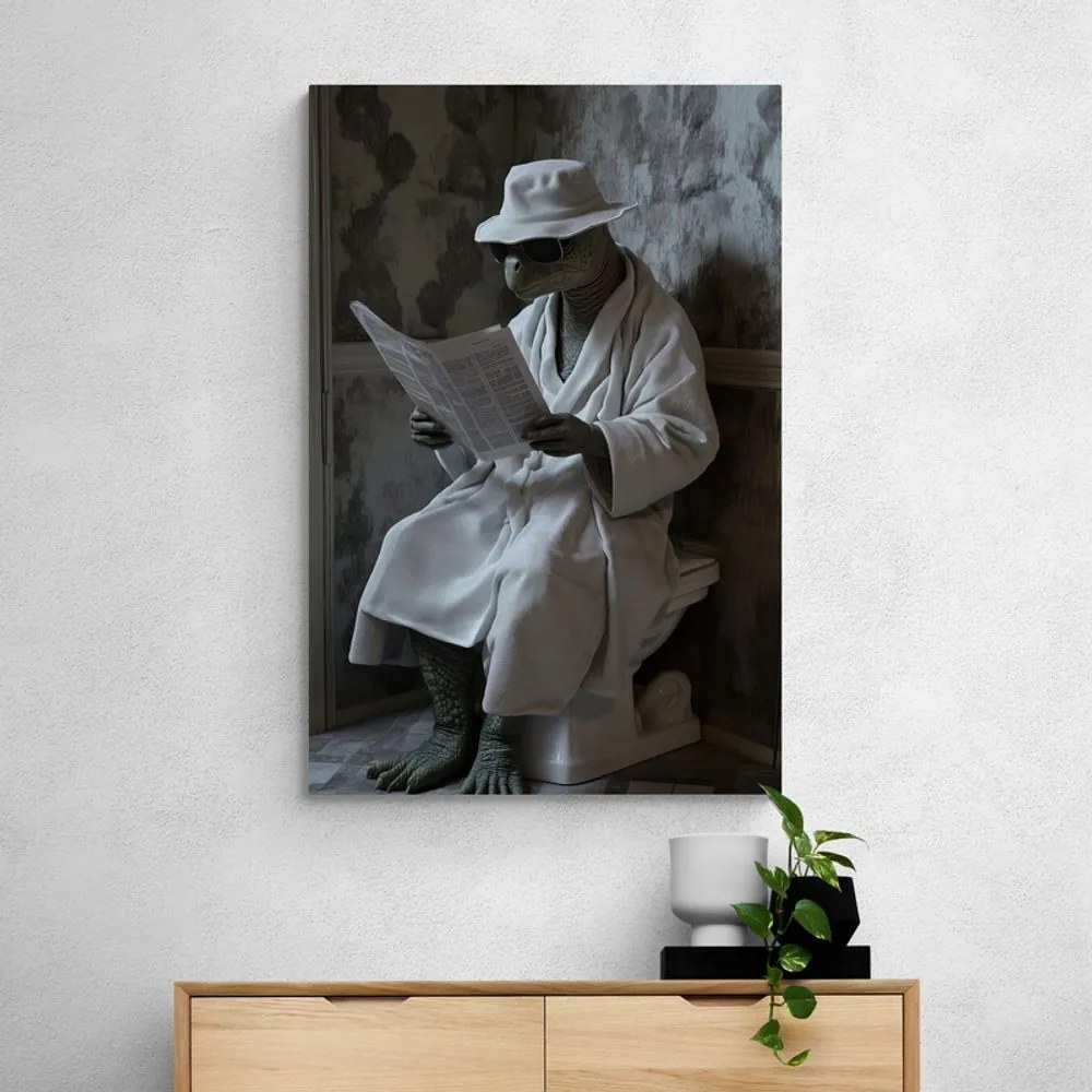Quadro su tela – Tartaruga con giornali in bagno