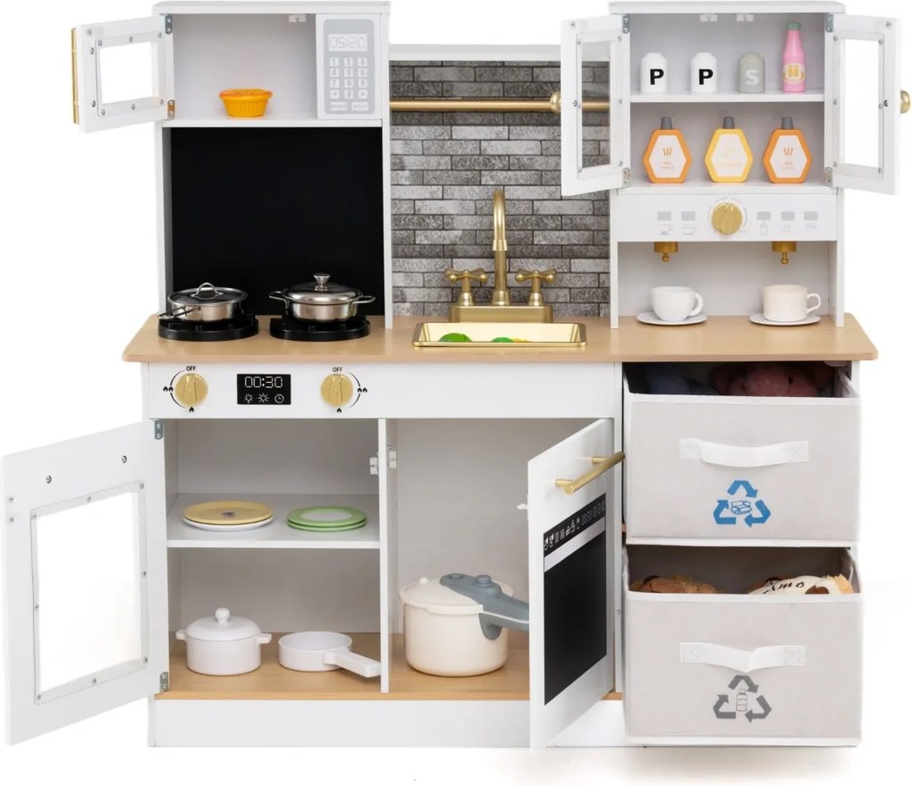 Costway Cucinetta in legno con fornelli con suoni e luci e macchina da caffè, Gioco cucina di ruolo per bambini 3+ anni 2 Colori