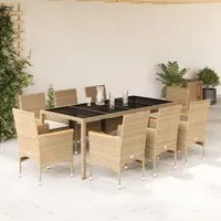 Set da Pranzo da Giardino 9 pz con Cuscini Polyrattan e Vetro 3278662