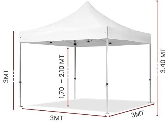 Gazebo richiudibile in alluminio professionale struttura esagonale MARKET-PRO 3X3 Bianco impermeabile