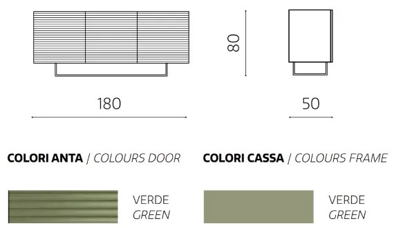 Madia 3 ante in legno 180 cm Verde - ARISA piedini sagomati
