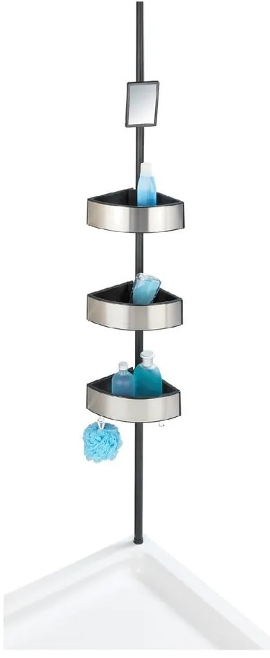 Mensola angolare telescopica per doccia Prea Argento/Nero, 27 x 20 cm Premium - Wenko