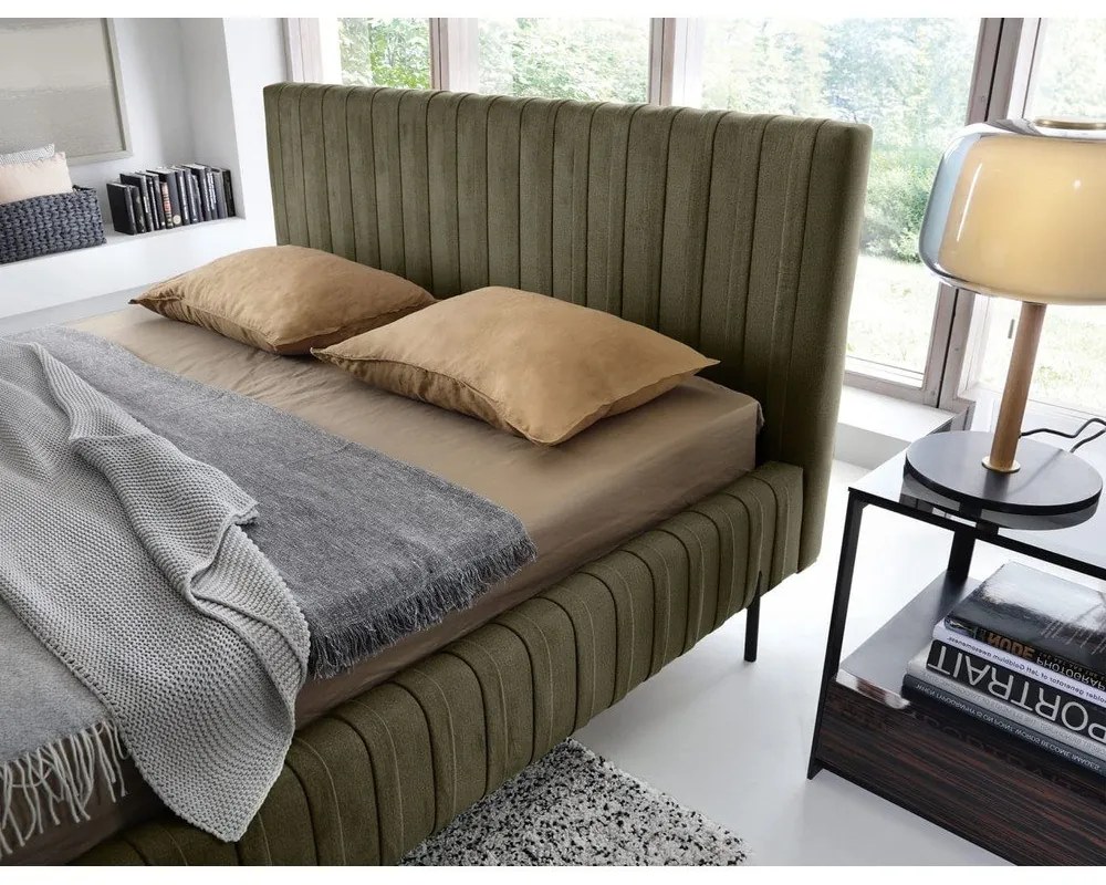 Letto matrimoniale imbottito verde con contenitore e rete inclusi 180x200 cm Plissa – ELTAP
