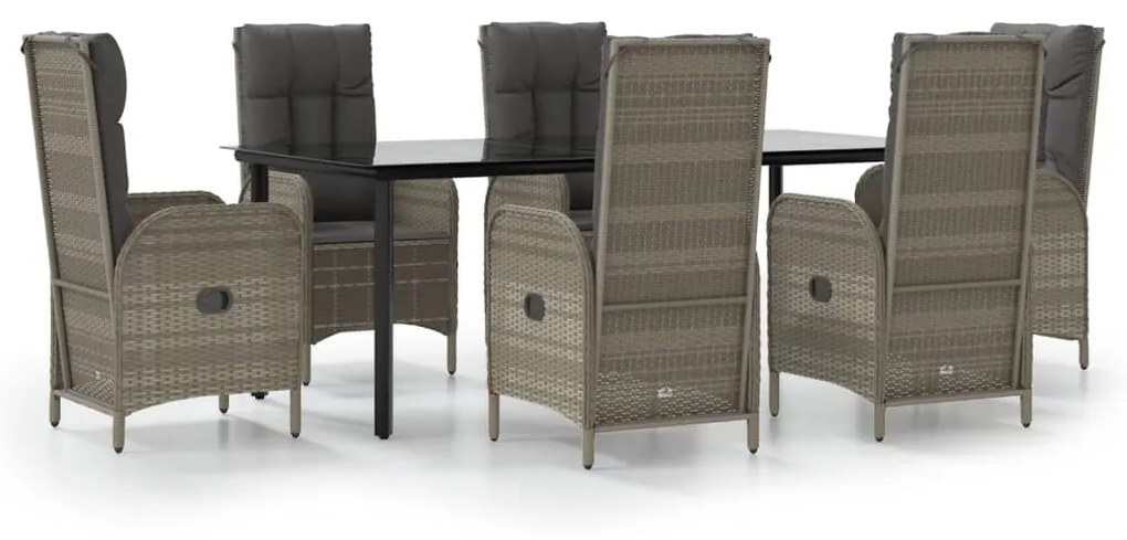 Set da pranzo giardino 7pz nero e grigio con cuscini polyrattan
