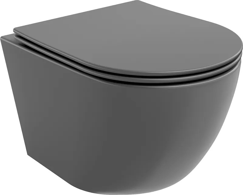 Mexen Lena WC senza bordo con sedile a chiusura rallentata slim, duroplast, grigio scuro opaco - 30224071