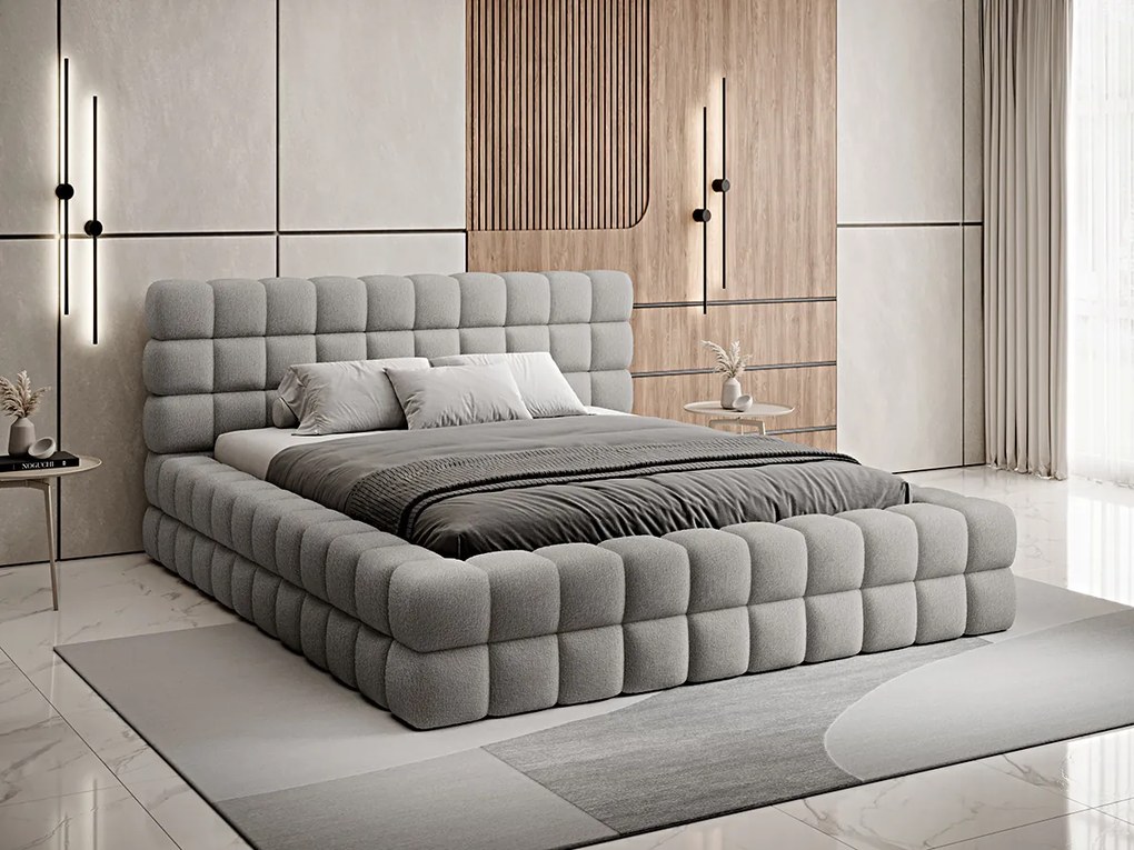 Letto matrimoniale con box contenitore Arianna - 180 x 200 cm , Tessuto grigio bouclé