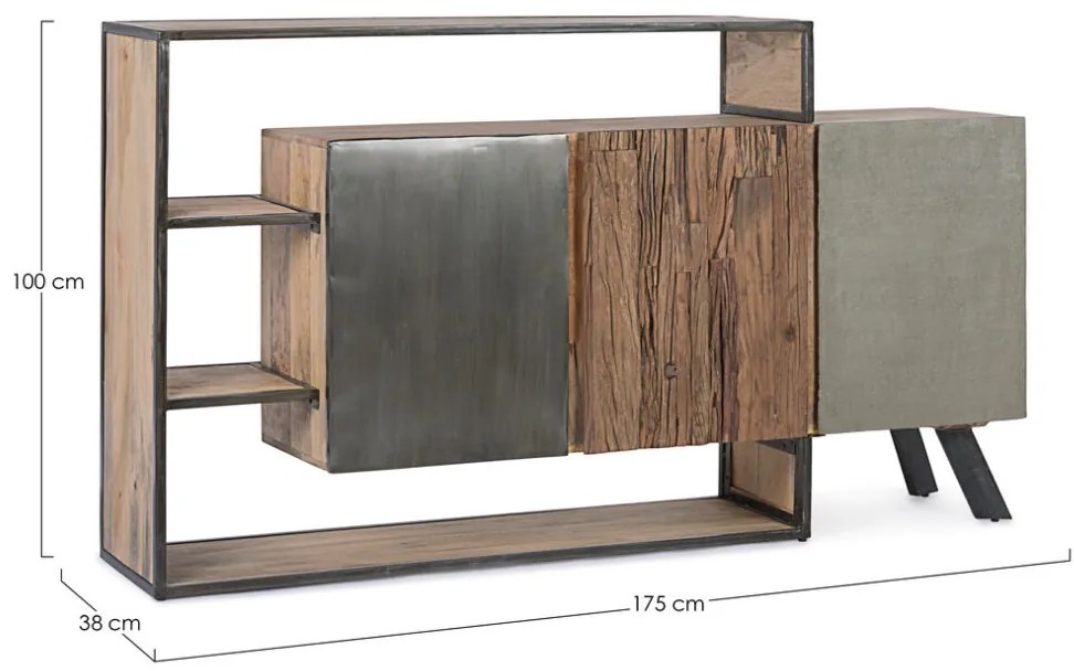 Credenza MANCHESTER in legno di mango e acciaio nero, 175x38x100 cm