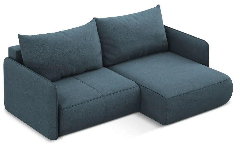 Divano angolare blu allungabile/con contenitore (con penisola a destra) Nanea – Makamii