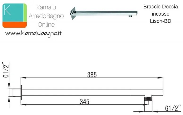 Kamalu - braccio doccia a parete 35cm modello lison-bd