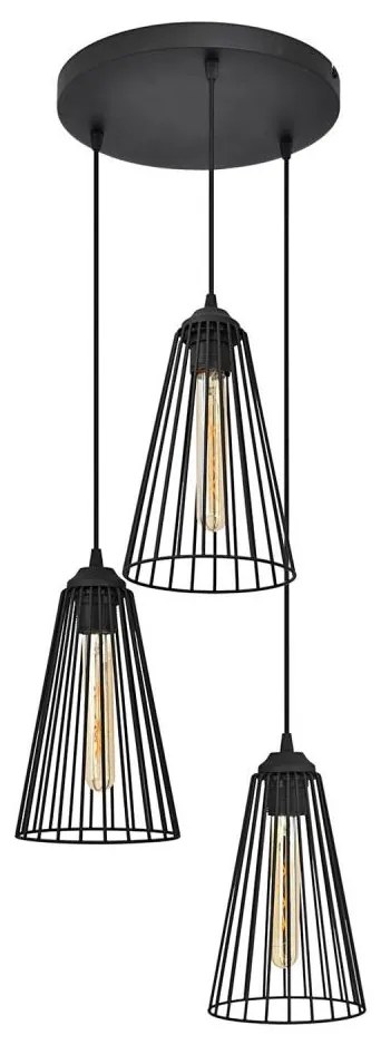 Lampadario a sospensione con filo TORRI 3xE27/15W/230V nero