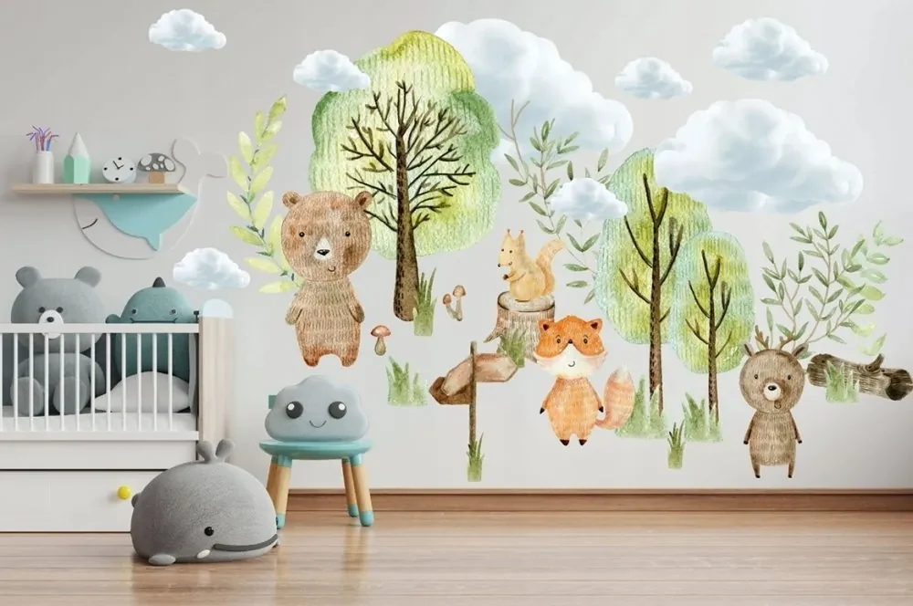 Adesivo da parete per bambini unico e di alta qualità con design animali  della foresta 60 x 120 cm