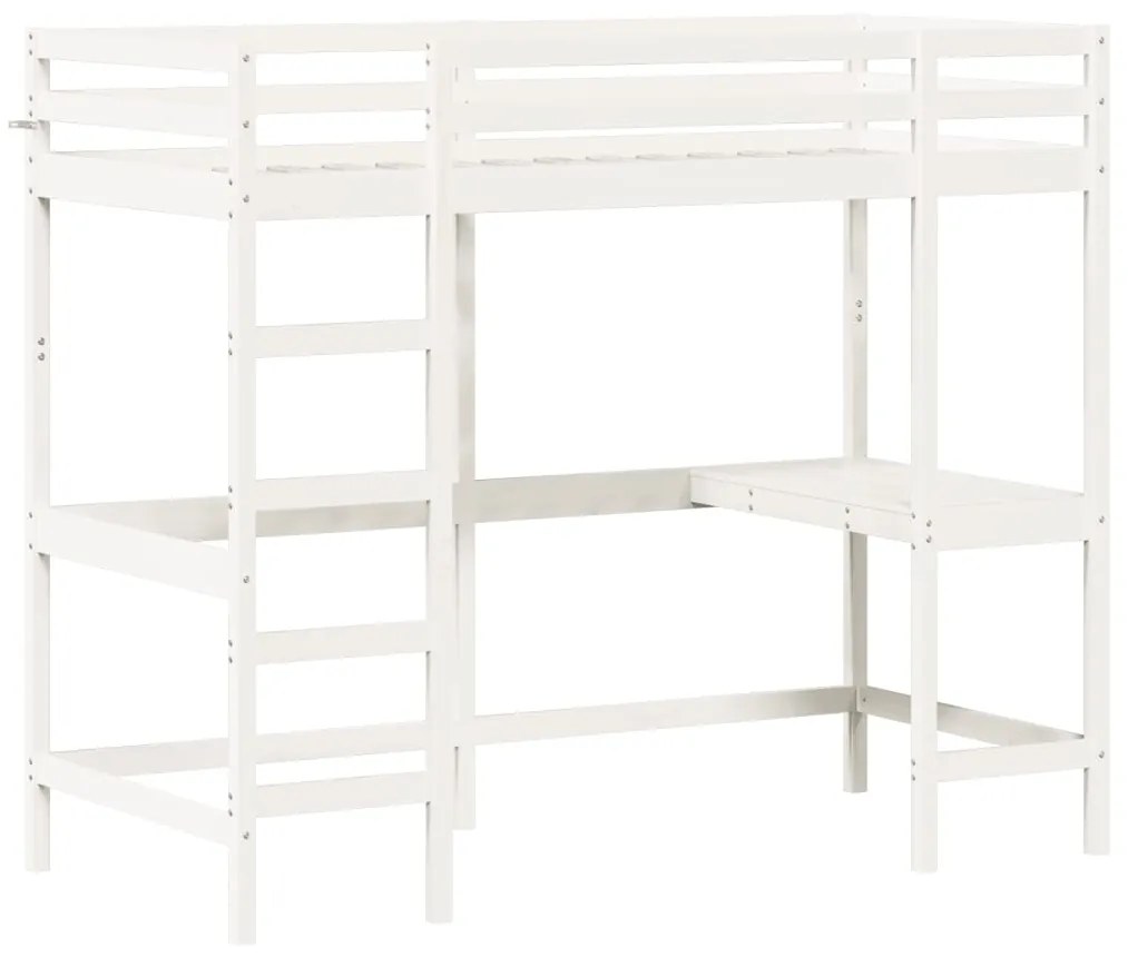 Letto soppalco con scrivania bianco 90x190 cm massello pino