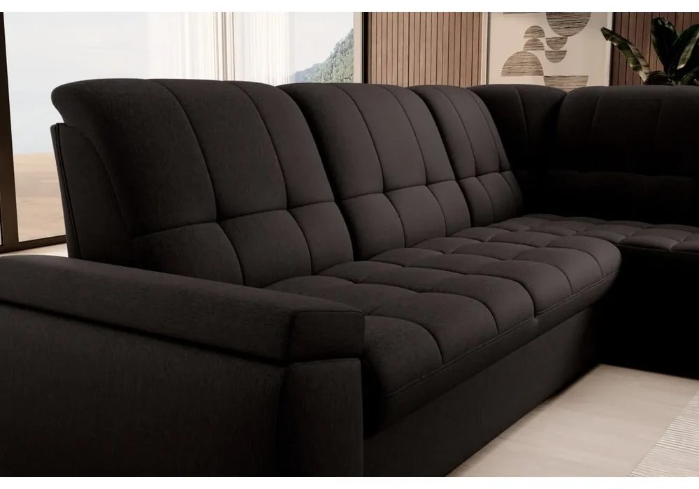 Divano angolare marrone allungabile/con contenitore (con penisola a destra/a L) Sado – ELTAP