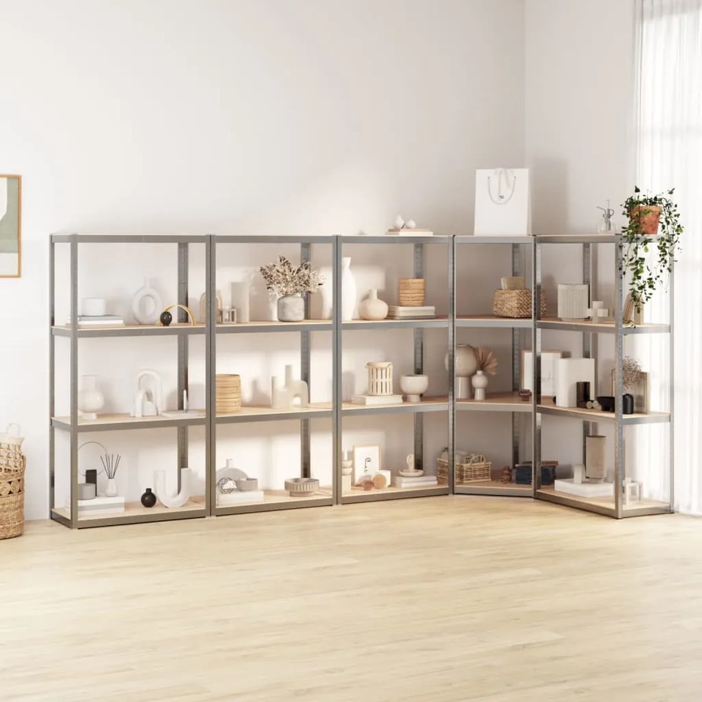 Scaffali A 4 Ripiani 5 Pz Blu İn Acciaio E Legno Multistrato /