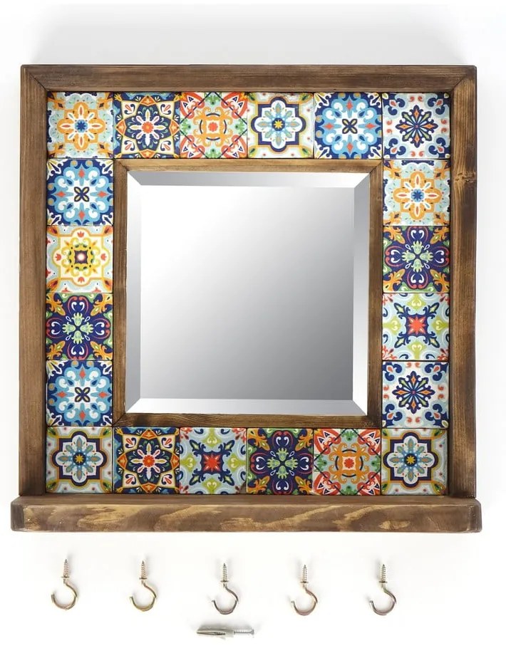 Specchio da parete con mensola con cornice in pietra 32,5x33 cm - Wallity