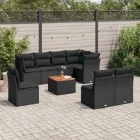 Set Divani da Giardino 9 pz con Cuscini Nero in Polyrattan 3256013