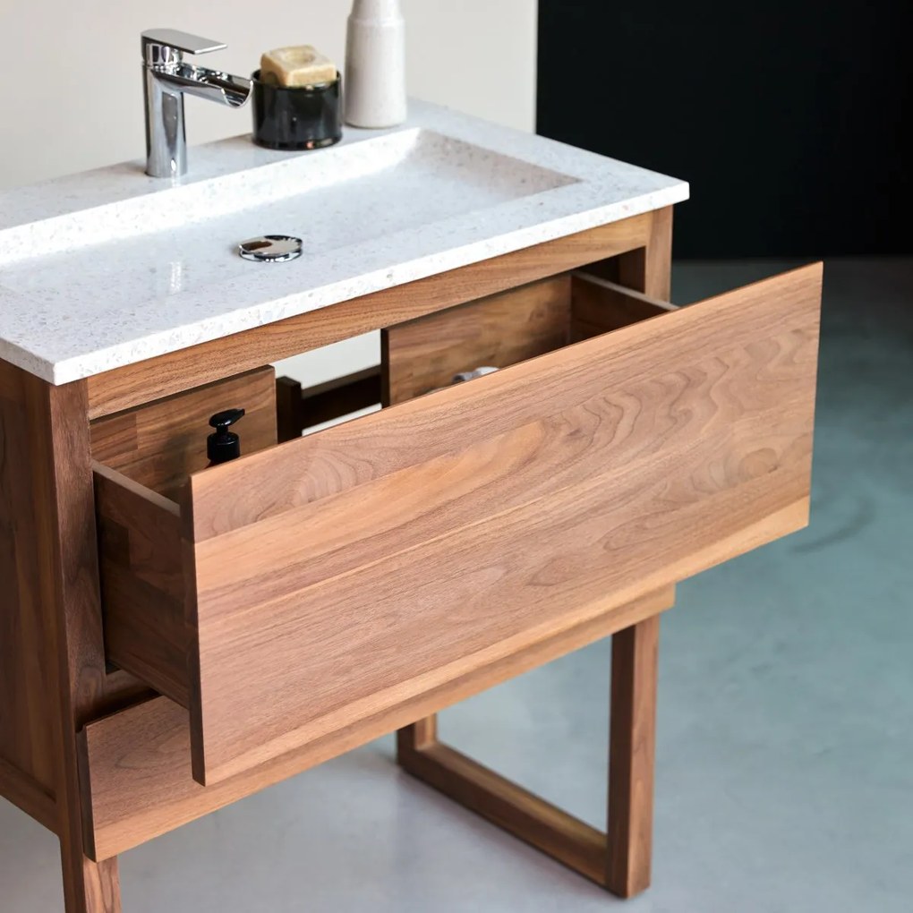 Tikamoon - Mobile per il Bagno in legno di noce massello e terrazzo premium Moon Edgar 80