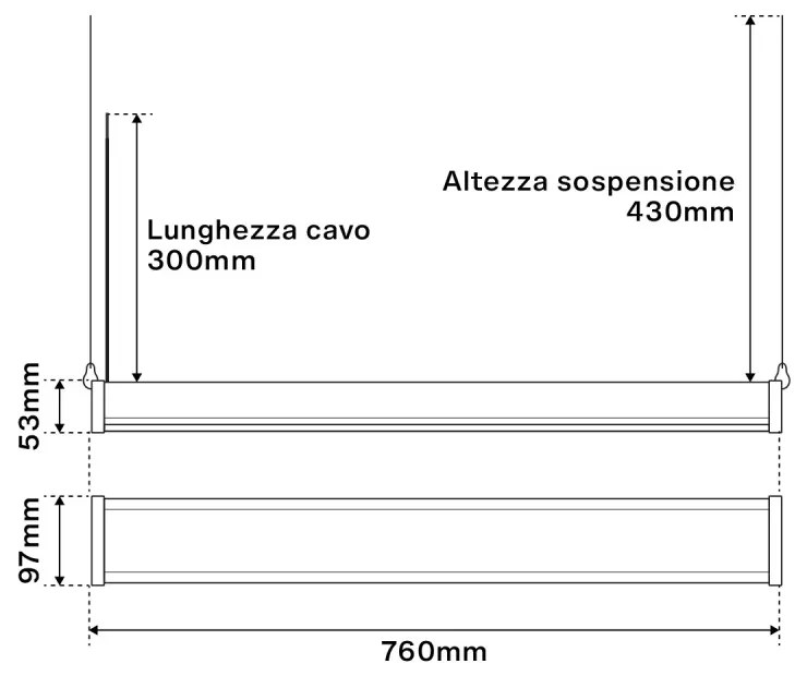 Campana Lineare 150W 76cm Sospesa OSRAM chip LED 16.500 lumen Colore  Bianco Naturale 4.000K