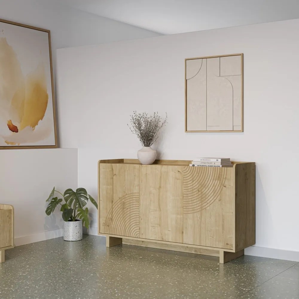 Cassettiera di colore naturale con effetto rovere 140x80x40 cm Daira – Marckeric