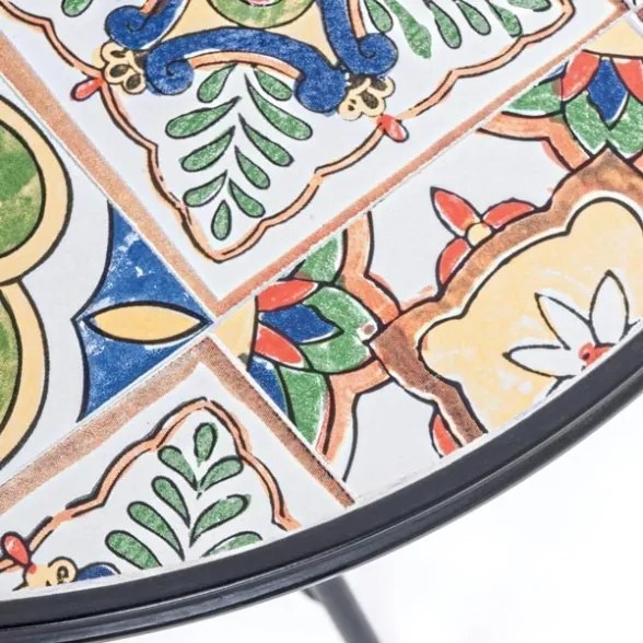 Set da giardino in ferro tavolo bistrot e sedie pieghevoli con maioliche Paloma Bizzotto