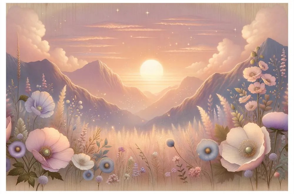 Quadro su tela – Tramonto romantico con prato