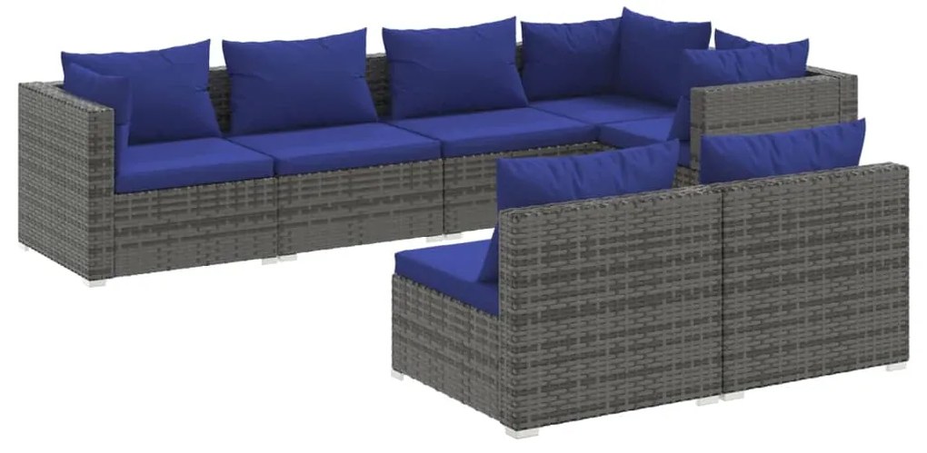 Set Divani da Giardino 7 pz con Cuscini in Polyrattan Grigio