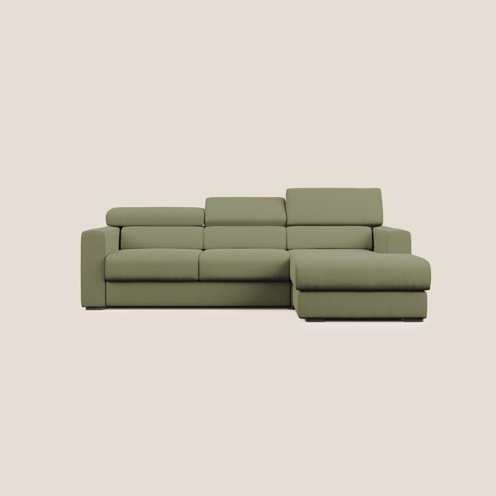 Dylan divano angolare con estraibile a cassettone in tessuto fiammato simil cotone impermeabile T19 verde