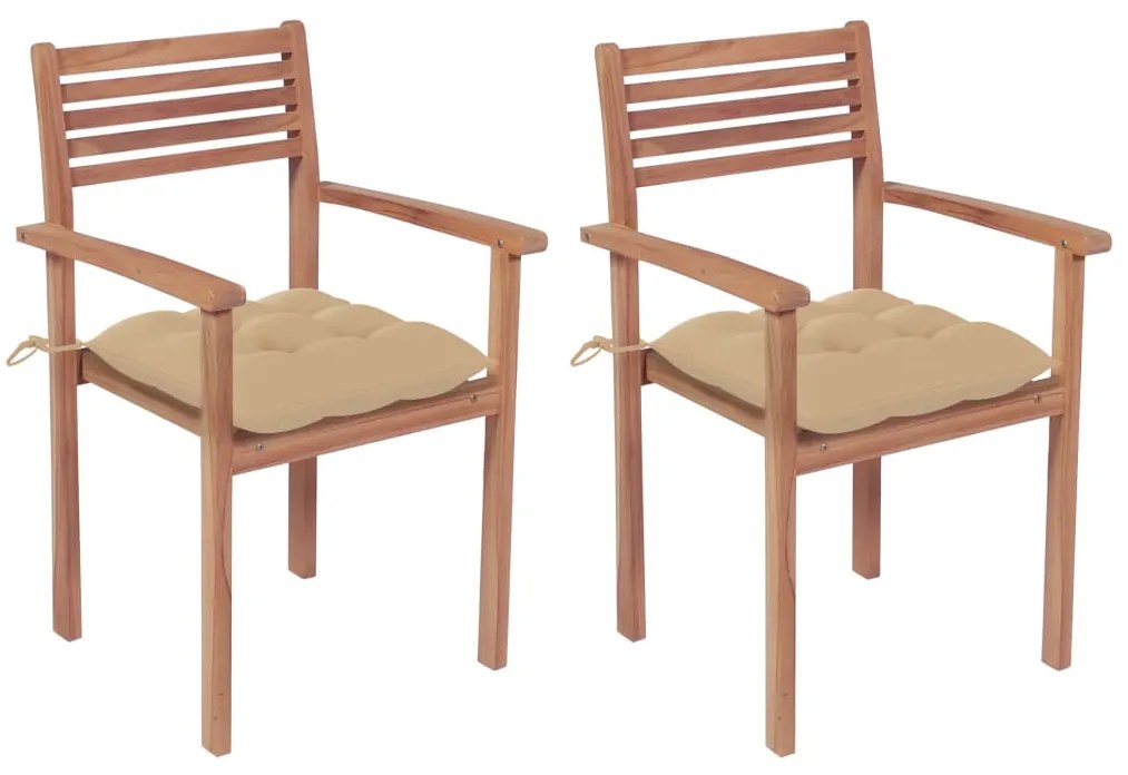 Sedie da giardino 2 pz con cuscini beige massello di teak