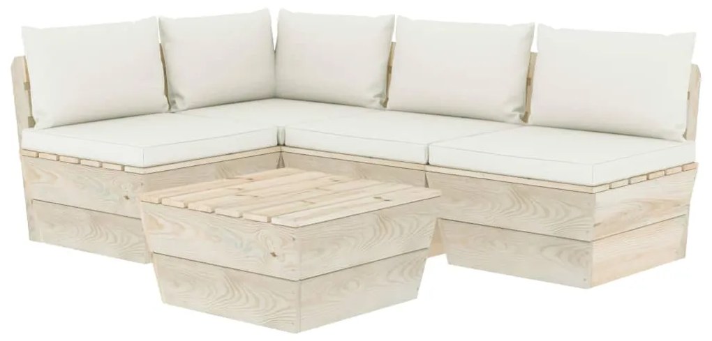 Set divani da giardino su pallet 5 pz con cuscini legno abete