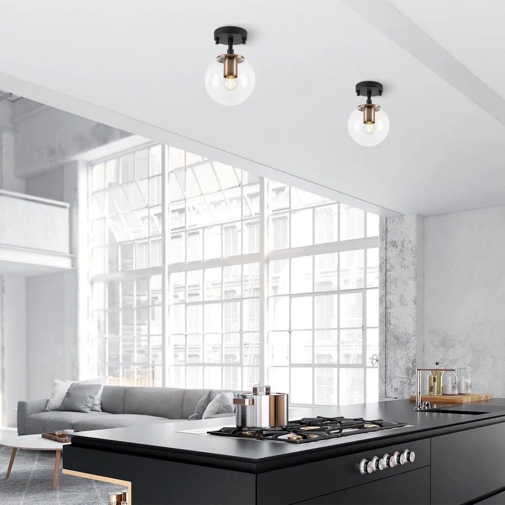 Plafoniera nera con paralume in vetro ø 15 cm Atmaca – Opviq lights