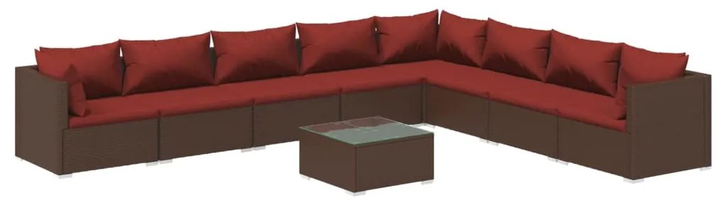 Set Divani da Giardino 9 pz con Cuscini in Polyrattan Marrone