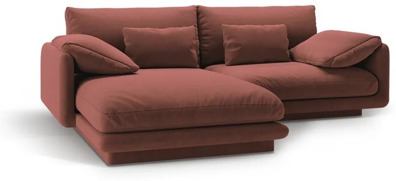 Divano angolare rosa (con penisola a sinistra/con chaise lounge) con rivestimento in velluto Torino – Micadoni