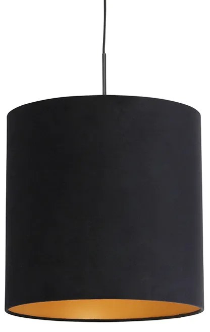 Lampada a sospensione con paralume in velluto nero con oro 40 cm - Combi