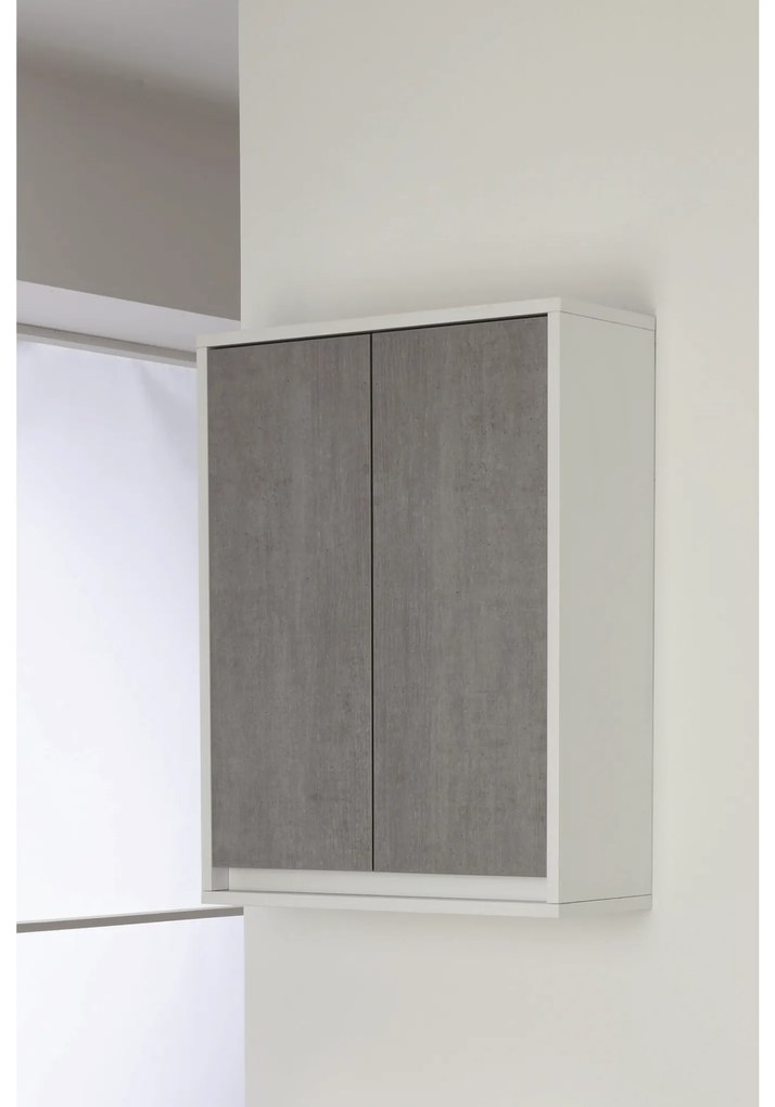 Pensile Portaoggetti 80 Cm Due Ante Feridras "Fabula" Bianco/Cemento