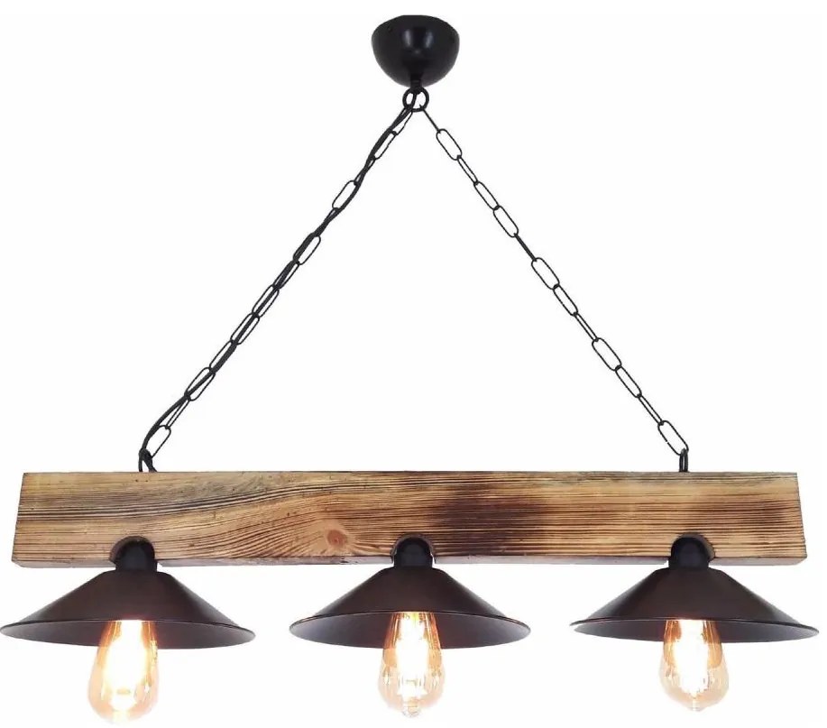 Lampada a sospensione HEPSI con cavo 3xE27/40W/230V, abete rosso/noce