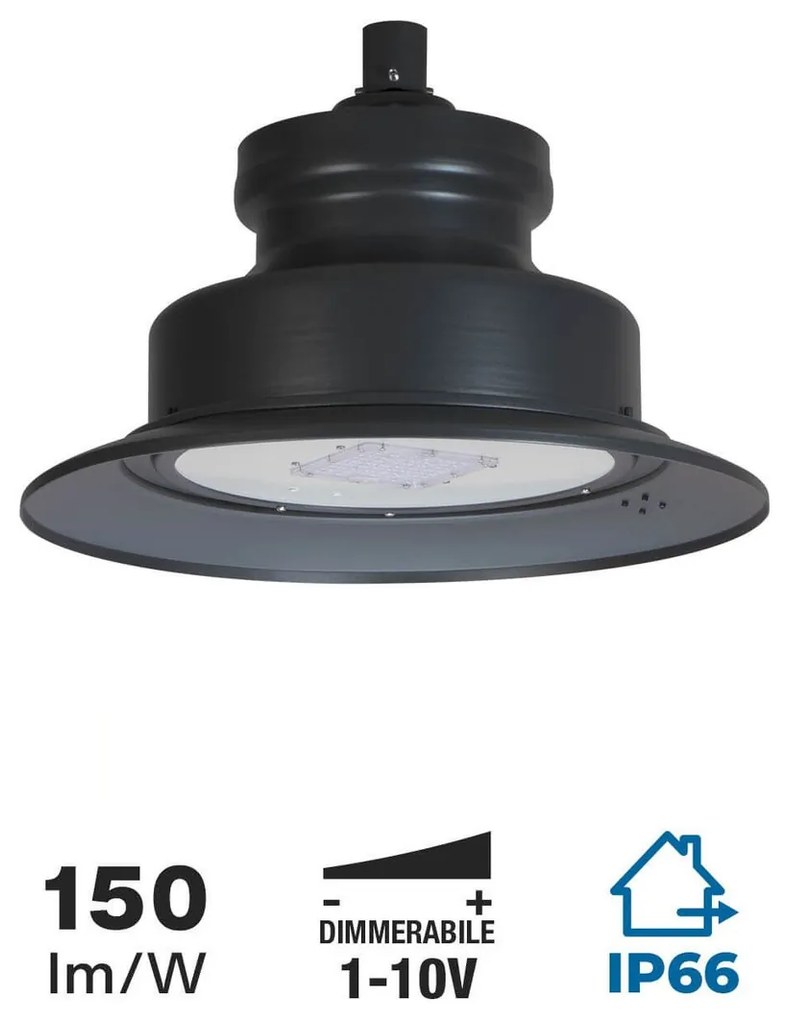 Lampione LED 65W IP66 150lm/W Dimmerabile 1-10V driver Philips Colore Bianco Caldo 2.700K