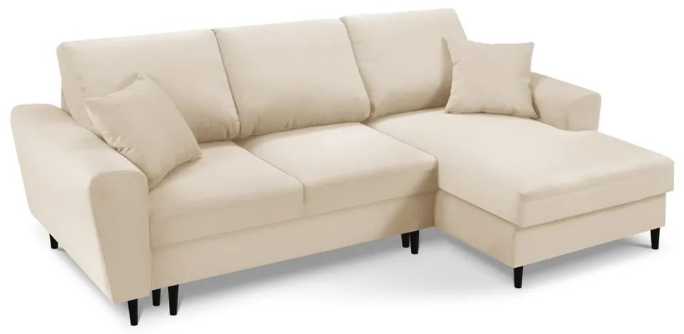 Divano angolare beige allungabile e con contenitore (con penisola a destra/con chaise lounge) con rivestimento in velluto a coste Kyoto – Cosmopolitan Design