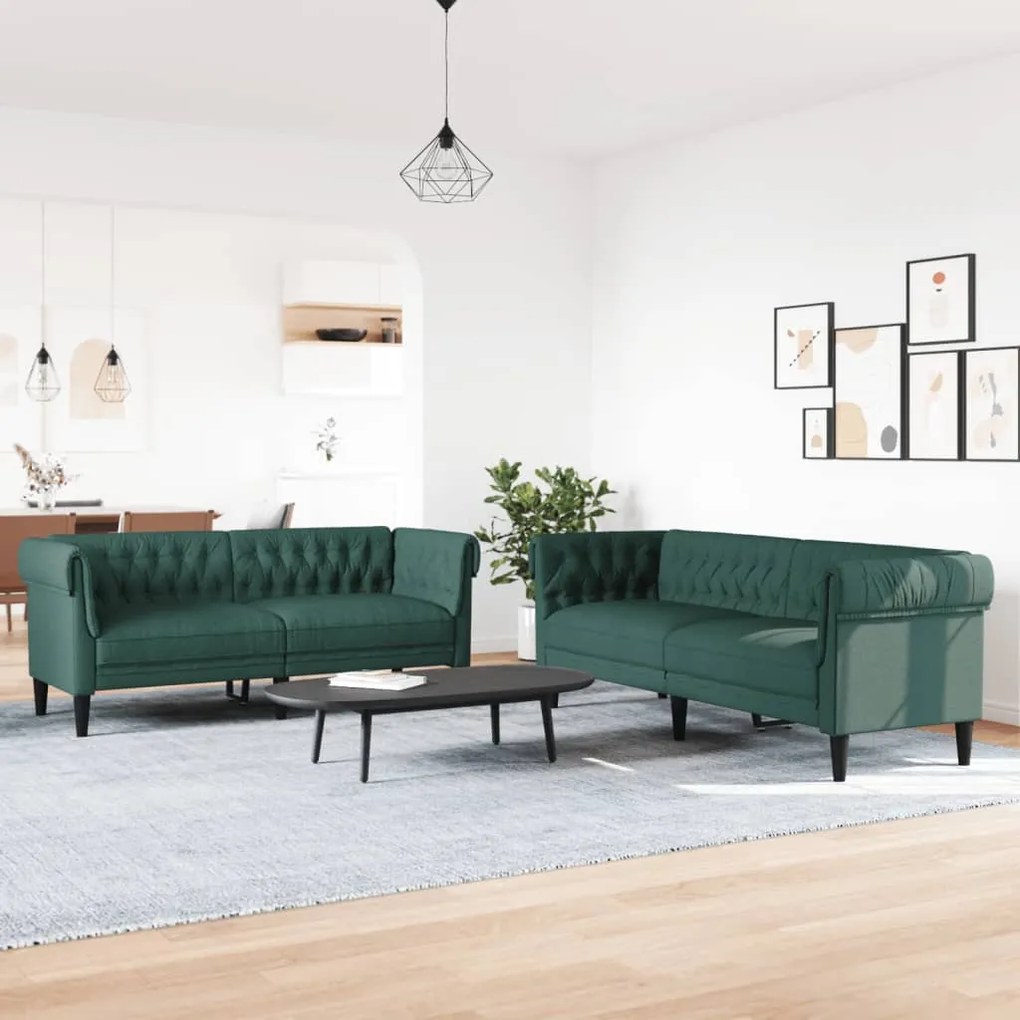 Set di divani 2 pz verde scuro in tessuto