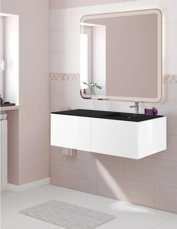 Mobile bagno sospeso con lavabo L 120 x H 32 x P 48 cm bianco 2 cassetti per vasca a sinistra Neo