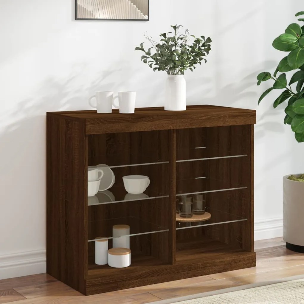 Credenza con luci led rovere marrone 81x37x67 cm