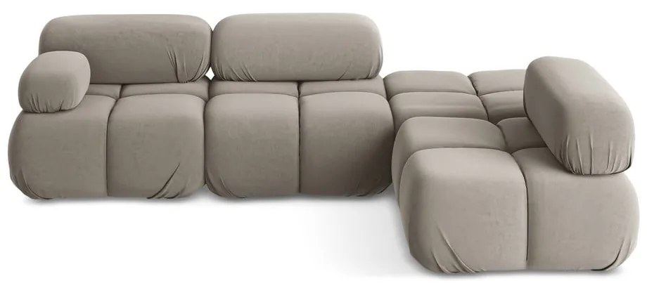 Divano angolare componibile beige (con penisola a destra) con rivestimento in velluto Lokua – Makamii