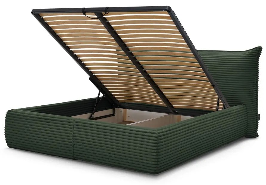 Letto matrimoniale in verde scuro imbottito con spazio contenitivo con griglia inclusa 160x200 cm Jade – Bobochic Paris