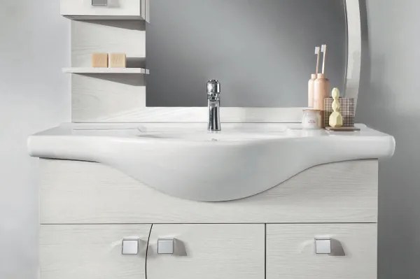 Specchio bagno con pensile e lampada LED ONDA 100 Bianco Nordico