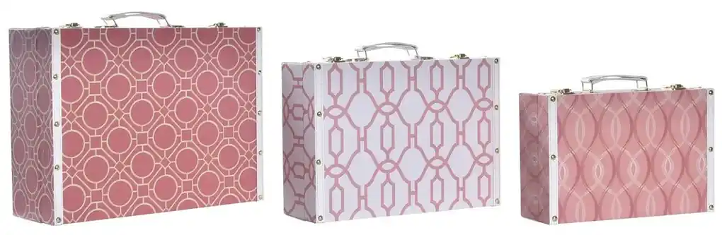 Set di Scatole Decorative DKD Home Decor Rosa Metallo Multicolore Cartone  (28 x 9,5 x 20 cm)