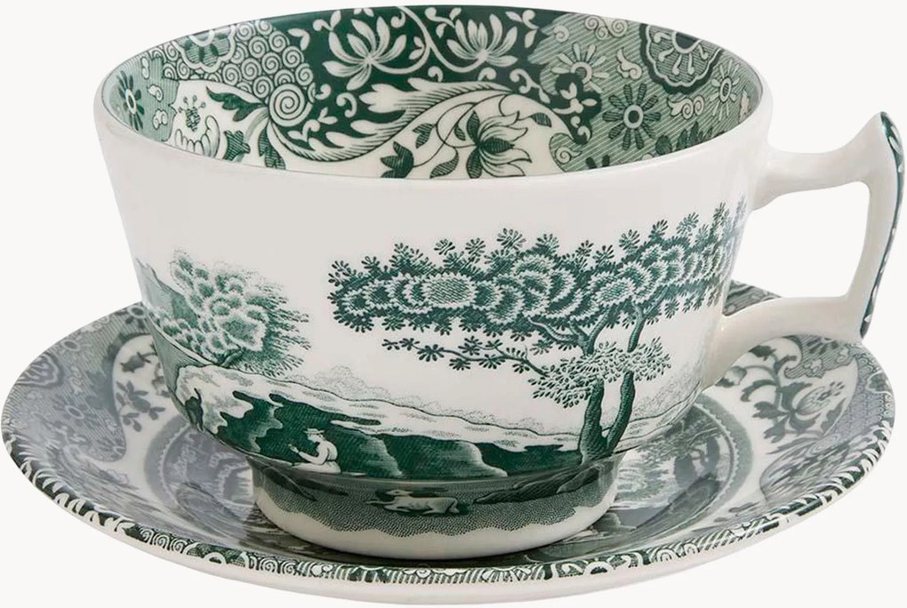 Set di 4 tazzine e piattini in gres Heritage Green Italian