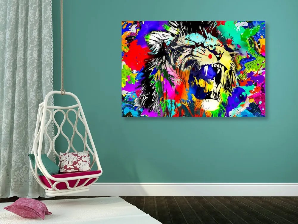 Stampa su tela – Testa di leone colorata