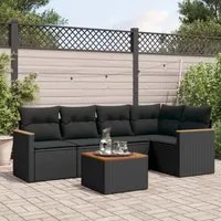 Set Divano da Giardino 6 pz con Cuscini Nero in Polyrattan 3258352