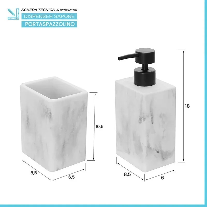 Set accessori bagno 4 pezzi in poliresina marmorizzata bianca Marmo