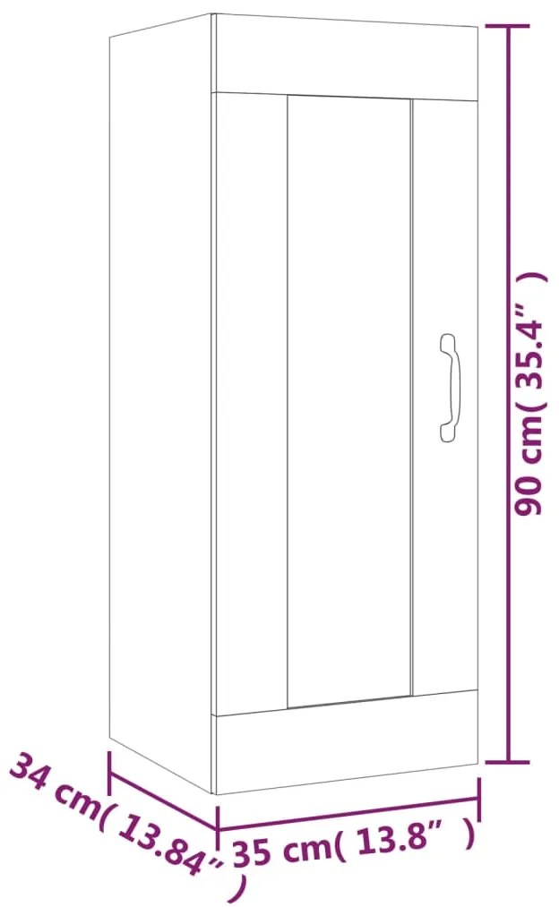 Mobile Pensile Rovere Marrone 35x34x90 cm in Legno Multistrato